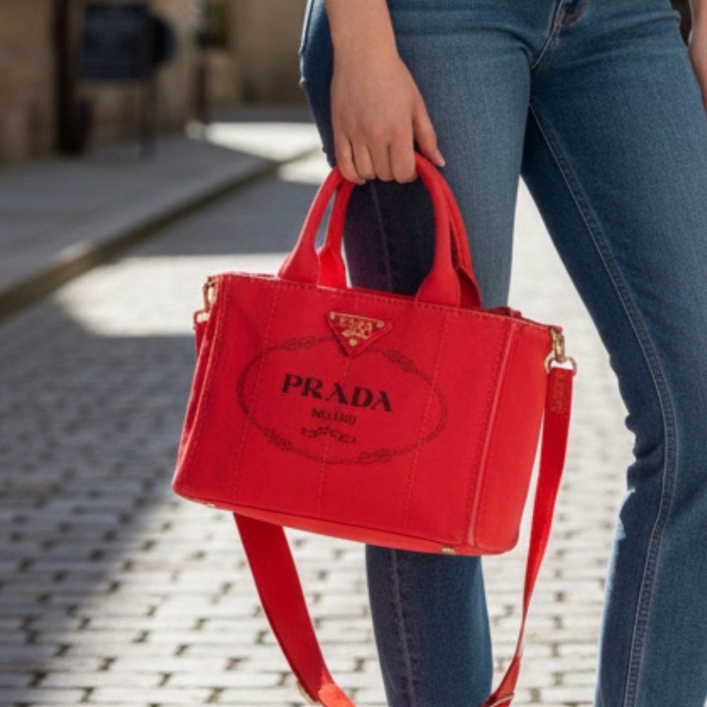 Prada Tote Bag Red Canvas